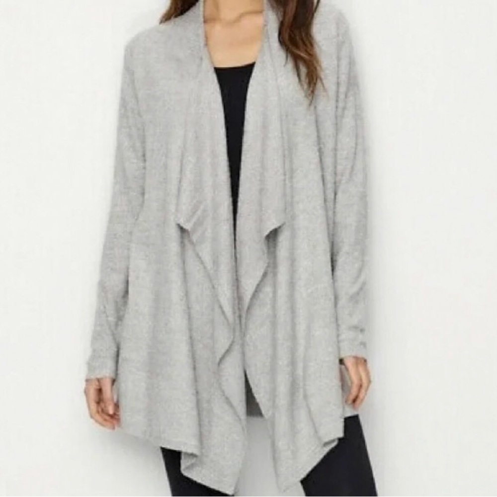 Barefoot Dreams Calypso CozyChic Lite Knit Waterfall Cardigan Wrap‎ Grey S/M